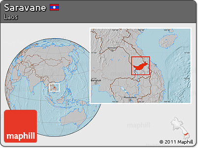 Gray Location Map of Saravane, hill shading