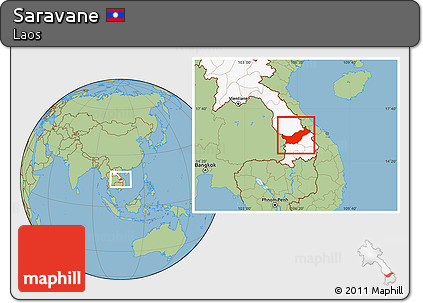 Savanna Style Location Map of Saravane, highlighted country