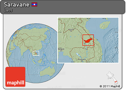 Savanna Style Location Map of Saravane, hill shading