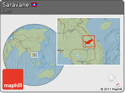 Savanna Style Location Map of Saravane, hill shading