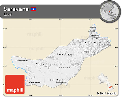 Classic Style Map of Saravane, single color outside
