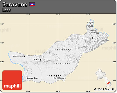 Classic Style Map of Saravane, single color outside