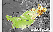 Physical Map of Saravane, darken, desaturated