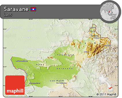 Physical Map of Saravane, lighten