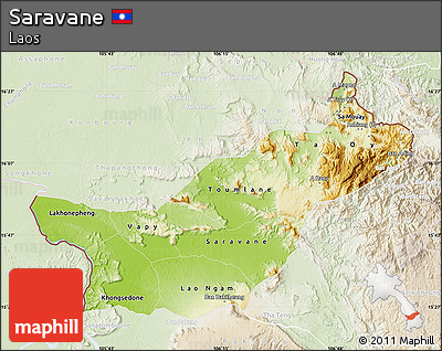 Physical Map of Saravane, lighten
