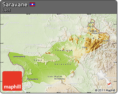 Physical Map of Saravane, lighten