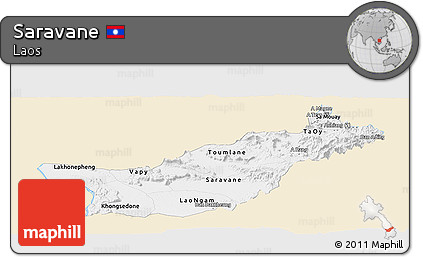 Classic Style Panoramic Map of Saravane, single color outside