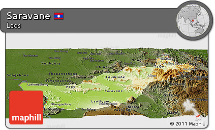 Physical Panoramic Map of Saravane, darken