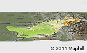 Physical Panoramic Map of Saravane, darken, semi-desaturated