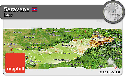Physical Panoramic Map of Saravane, satellite outside