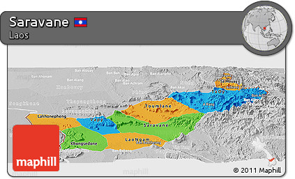 Political Panoramic Map of Saravane, lighten, desaturated
