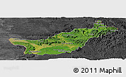 Satellite Panoramic Map of Saravane, darken, desaturated