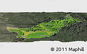 Satellite Panoramic Map of Saravane, darken, semi-desaturated