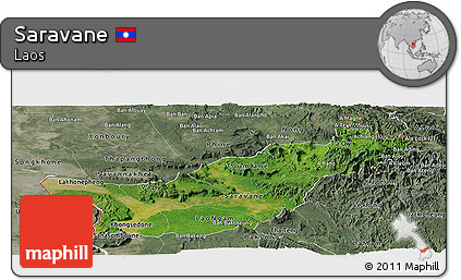 Satellite Panoramic Map of Saravane, semi-desaturated