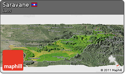 Satellite Panoramic Map of Saravane, semi-desaturated