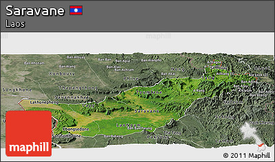 Satellite Panoramic Map of Saravane, semi-desaturated