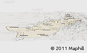 Shaded Relief Panoramic Map of Saravane, lighten, semi-desaturated