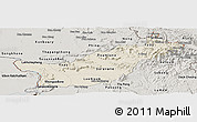 Shaded Relief Panoramic Map of Saravane, semi-desaturated