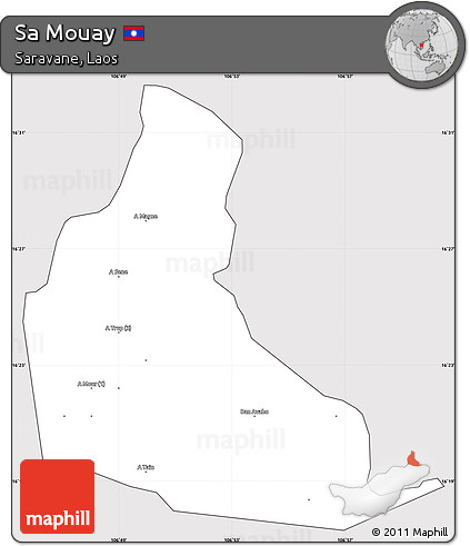 Silver Style Simple Map of Sa Mouay, cropped outside
