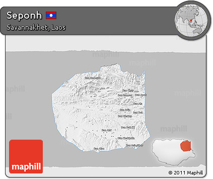 Gray 3D Map of Seponh, single color outside