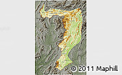 Physical 3D Map of Sayabouri, darken, semi-desaturated