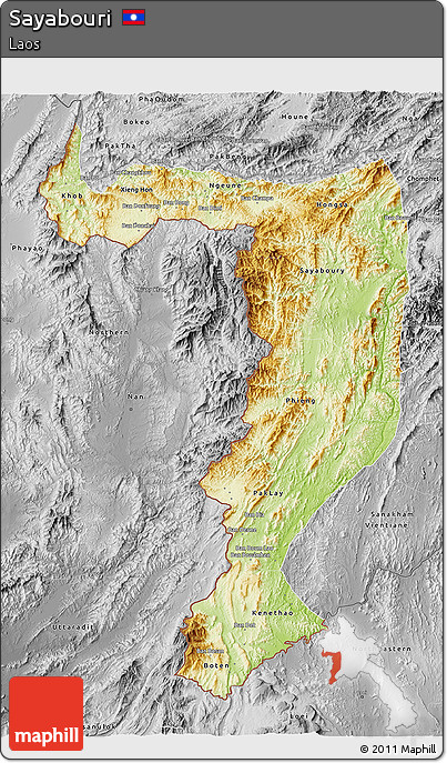 Physical 3D Map of Sayabouri, desaturated