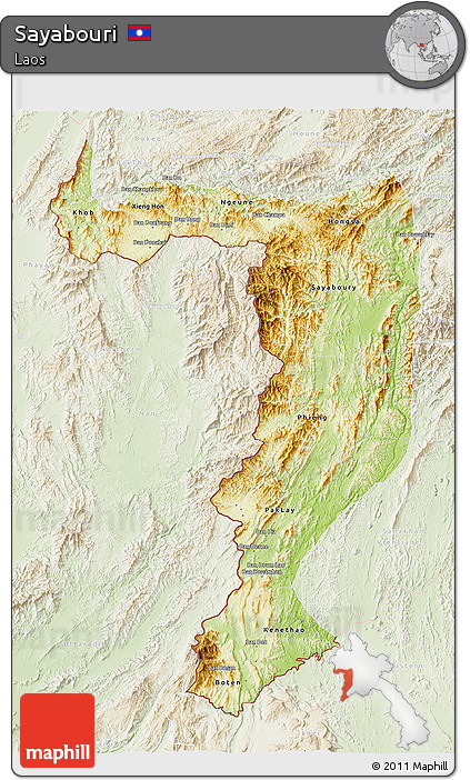 Physical 3D Map of Sayabouri, lighten
