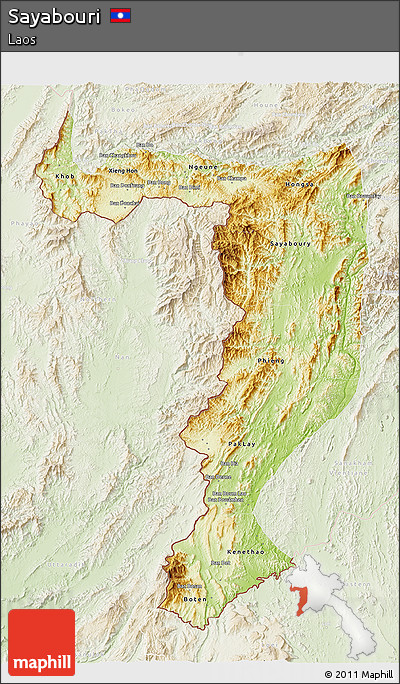 Physical 3D Map of Sayabouri, lighten