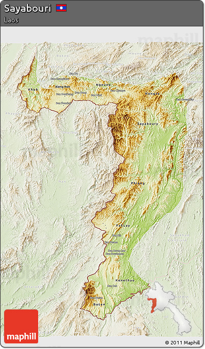 Physical 3D Map of Sayabouri, lighten