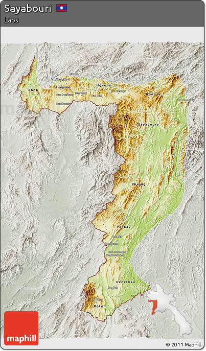 Physical 3D Map of Sayabouri, lighten, semi-desaturated