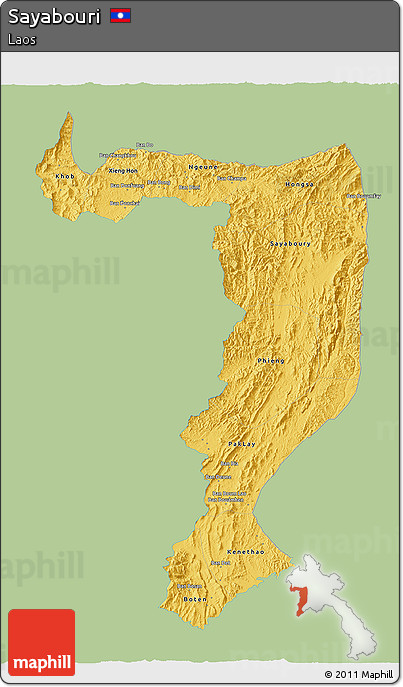 Savanna Style 3D Map of Sayabouri, single color outside