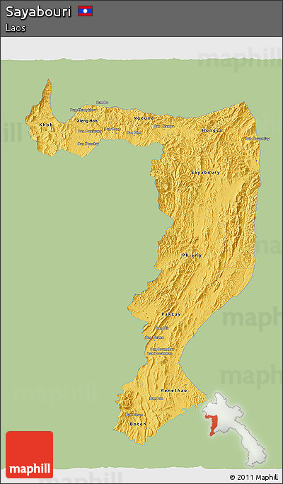 Savanna Style 3D Map of Sayabouri, single color outside
