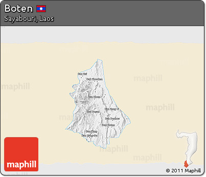Classic Style 3D Map of Boten, single color outside