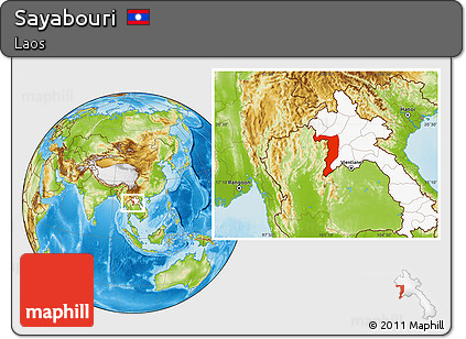 Physical Location Map of Sayabouri, highlighted country