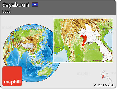 Physical Location Map of Sayabouri, highlighted country