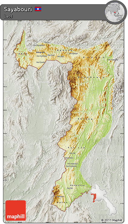 Physical Map of Sayabouri, lighten, semi-desaturated