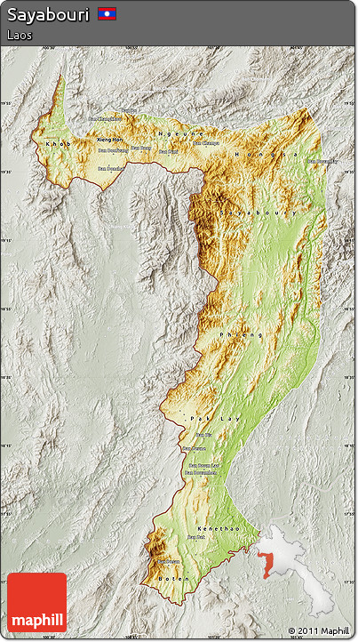 Physical Map of Sayabouri, lighten, semi-desaturated