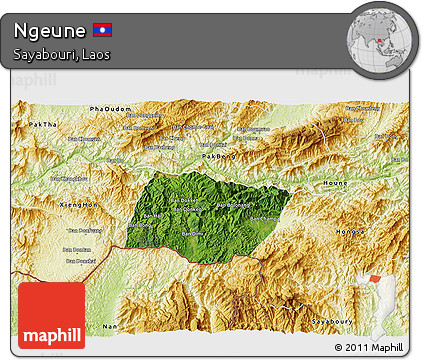 Satellite 3D Map of Ngeune, physical outside