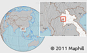 Gray Location Map of Ngeune, highlighted country, hill shading