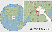 Savanna Style Location Map of Ngeune, highlighted country, highlighted parent region, hill shading