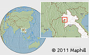 Savanna Style Location Map of Ngeune, highlighted country, hill shading