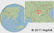 Savanna Style Location Map of Ngeune, highlighted parent region, hill shading