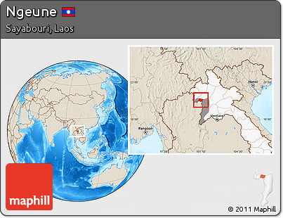 Shaded Relief Location Map of Ngeune, highlighted country, highlighted parent region