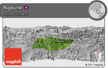 Satellite Panoramic Map of Ngeune, lighten, desaturated