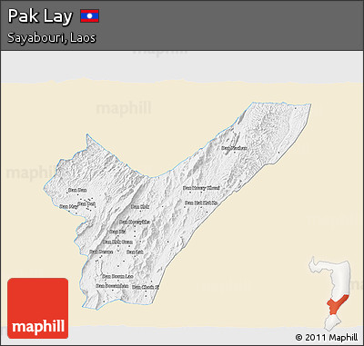 Classic Style 3D Map of Pak Lay, single color outside