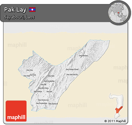 Classic Style 3D Map of Pak Lay, single color outside