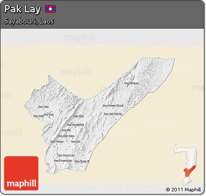 Classic Style 3D Map of Pak Lay, single color outside