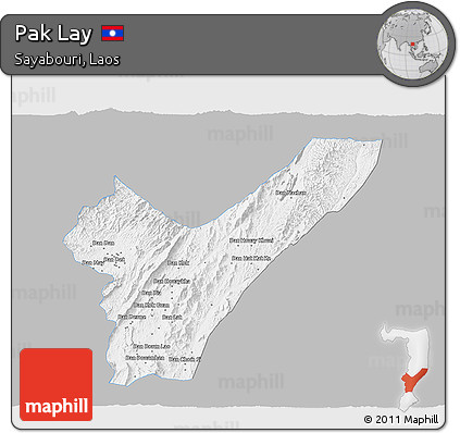 Gray 3D Map of Pak Lay, single color outside