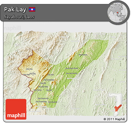 Physical 3D Map of Pak Lay, lighten