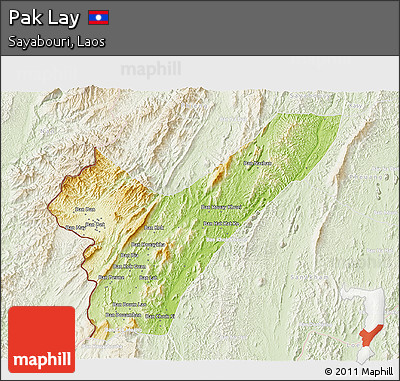 Physical 3D Map of Pak Lay, lighten